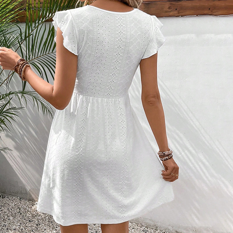 Lace Ruffle-Sleeve Mini Dress - US Only