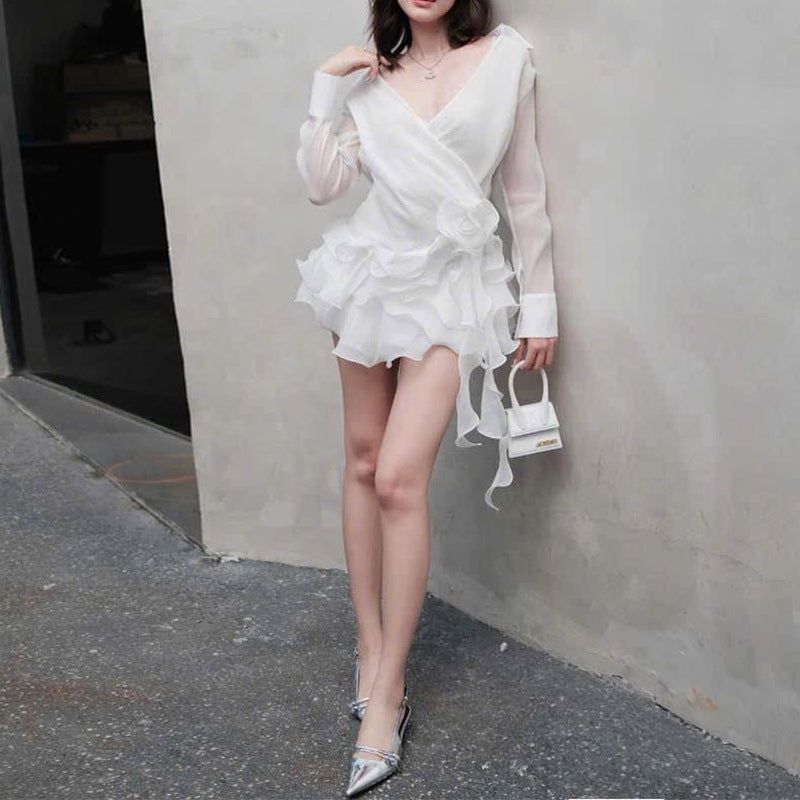 French-Style V-Neck Light Shirt Dress