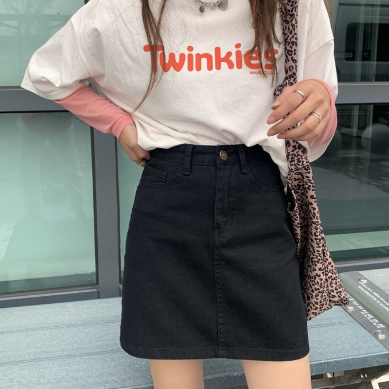 Women's High-waist Denim A-line Wrap Hip Skirt