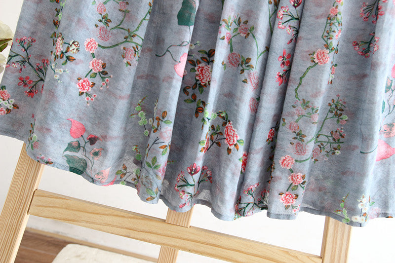 Women's Cotton And Linen Color A-Line Floral Long Dress