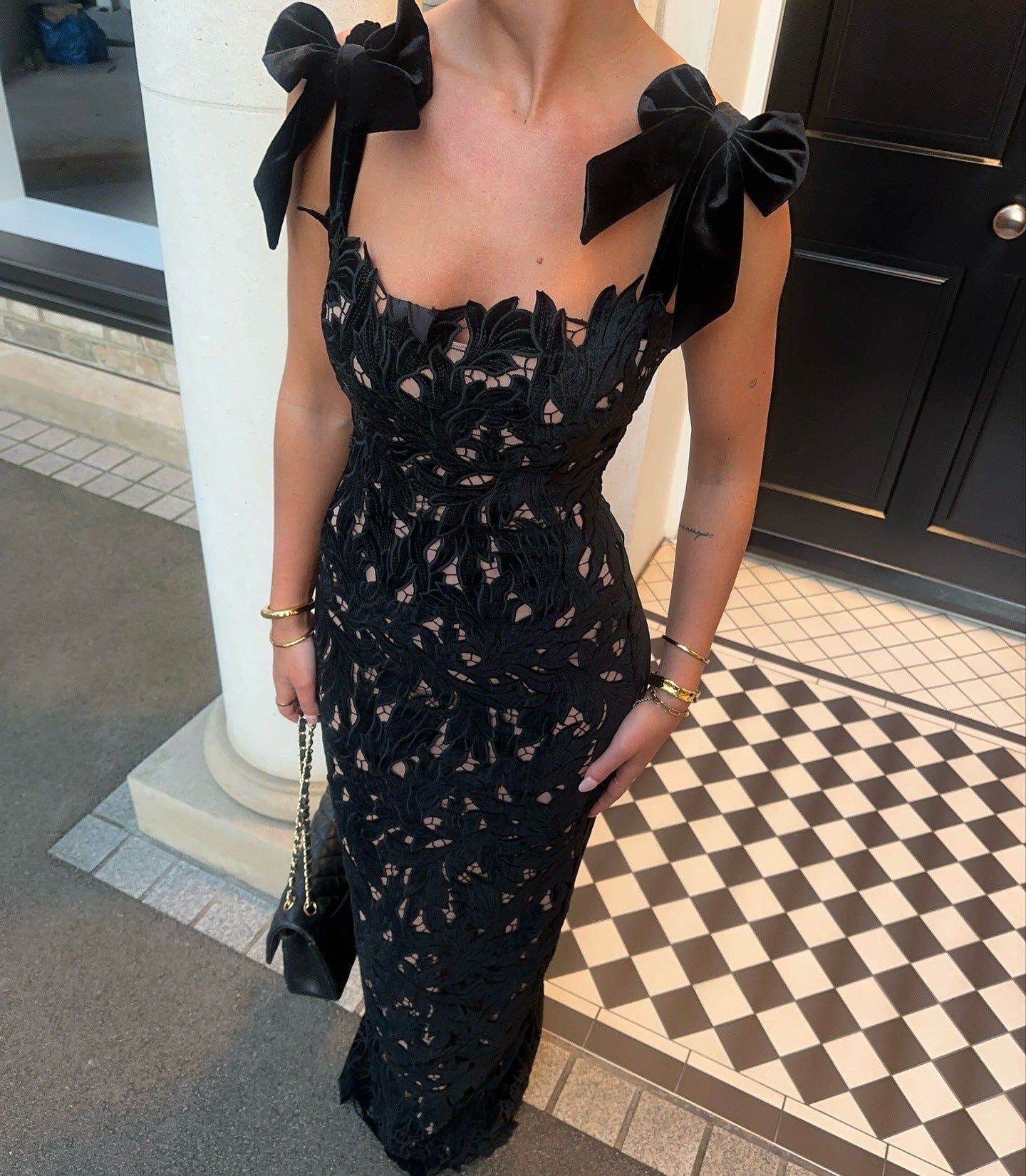 Bow Tie Maxi Dress With Lining