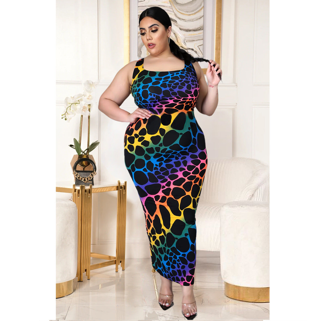 Plus-Size Leopard Print Women's Dress - European & American Style