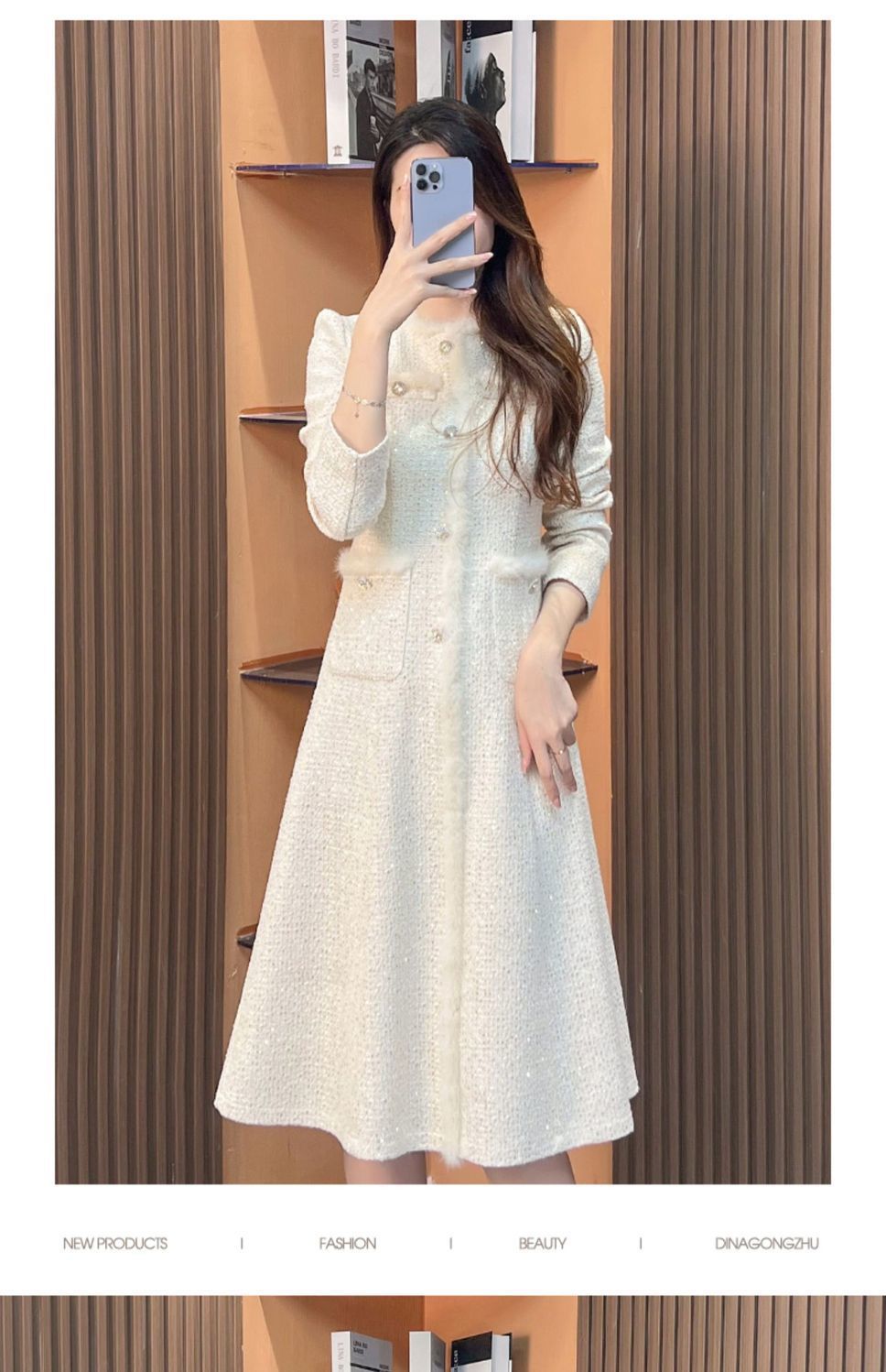 Classic-Style Plush Elegant Socialite High-Sense Warm Long-Sleeve Dress