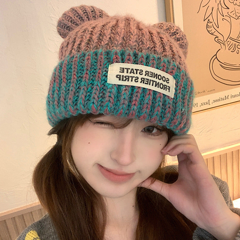 Mixed-Colour Knitted Earmuffs Women's Hat