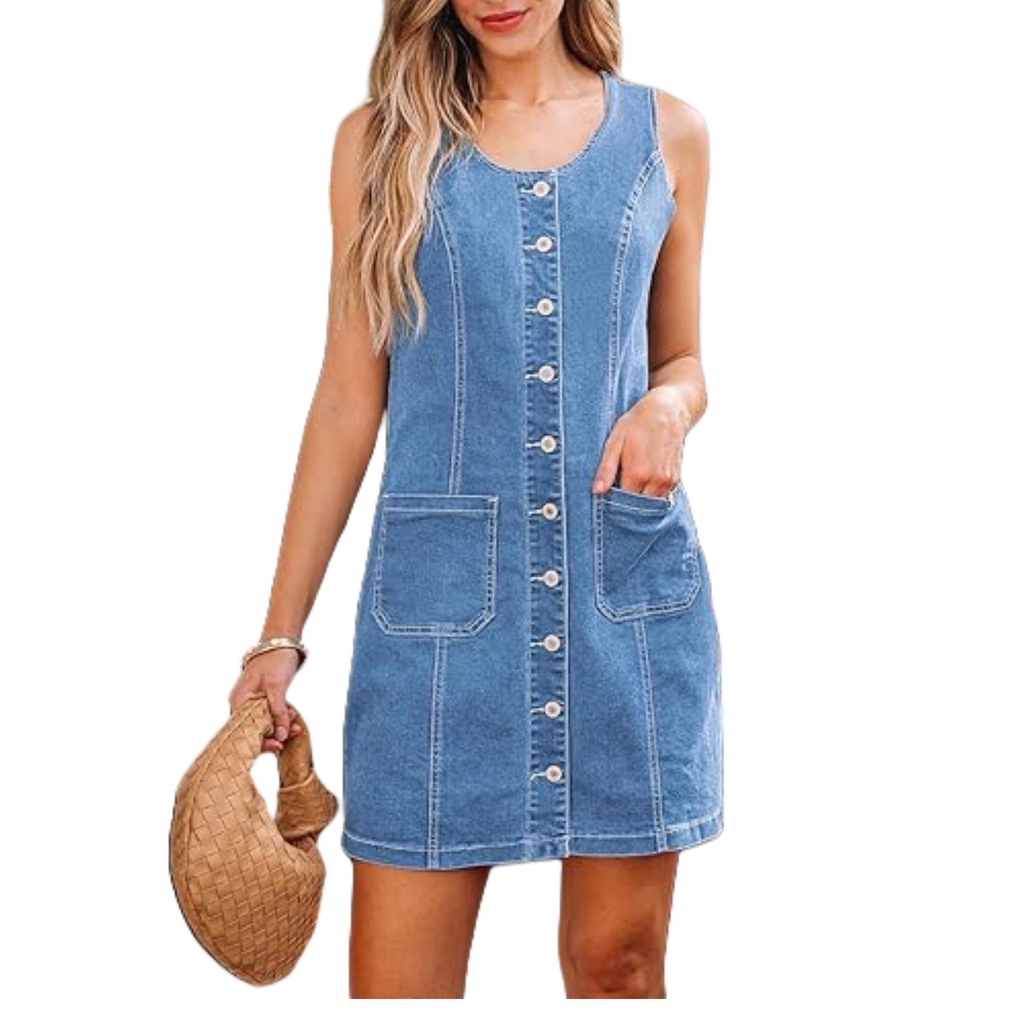 Sleeveless Button Denim Midi Dress