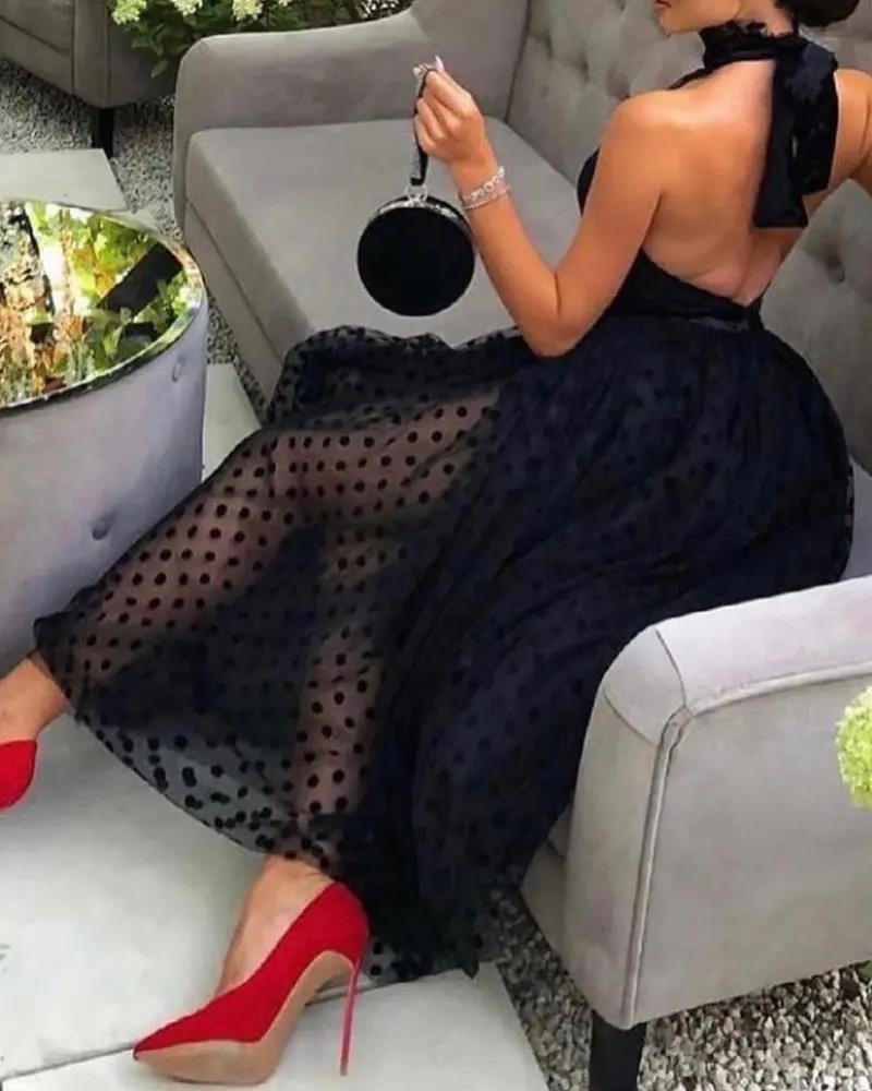 European & American Elegant Black Polka Dot Swing Dress