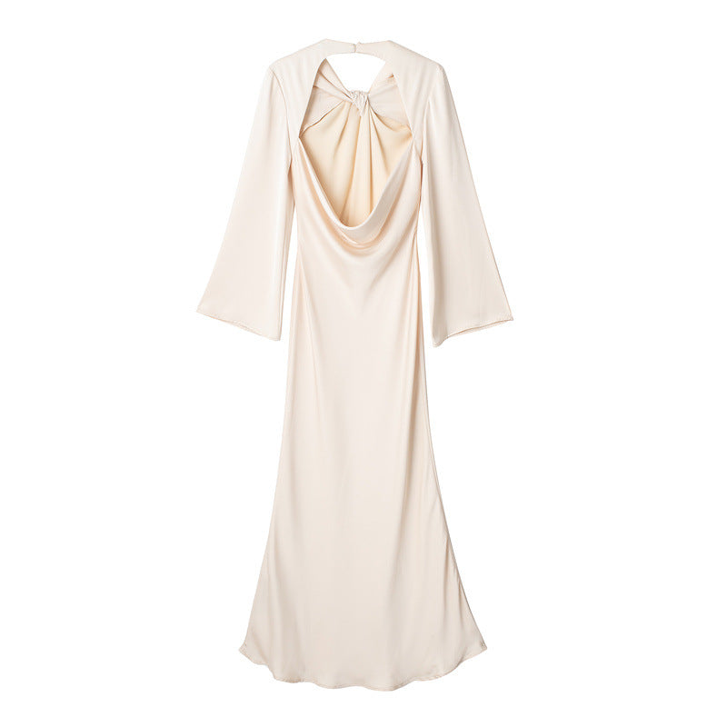 Backless Satin Textured Dress For Women