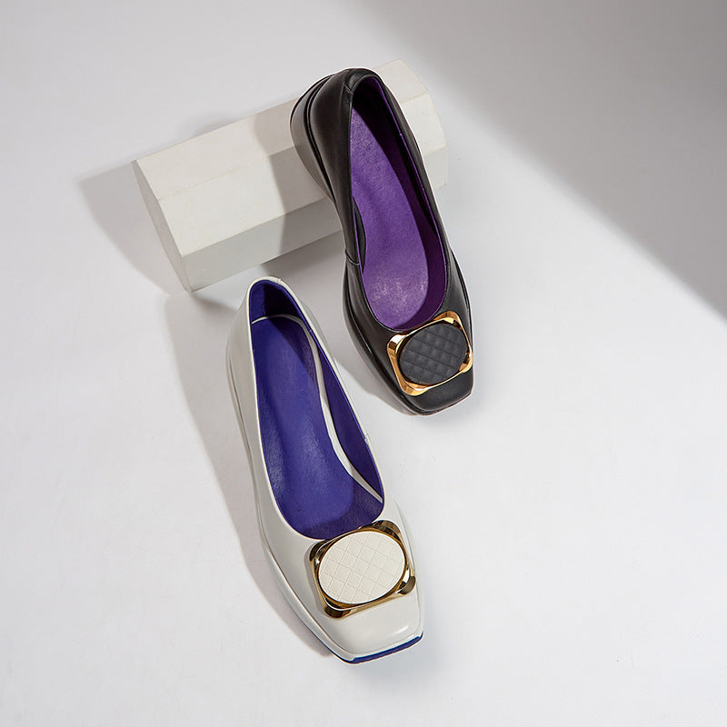 Shallow-Mouth Casual Square-Buckle Platform Shoes