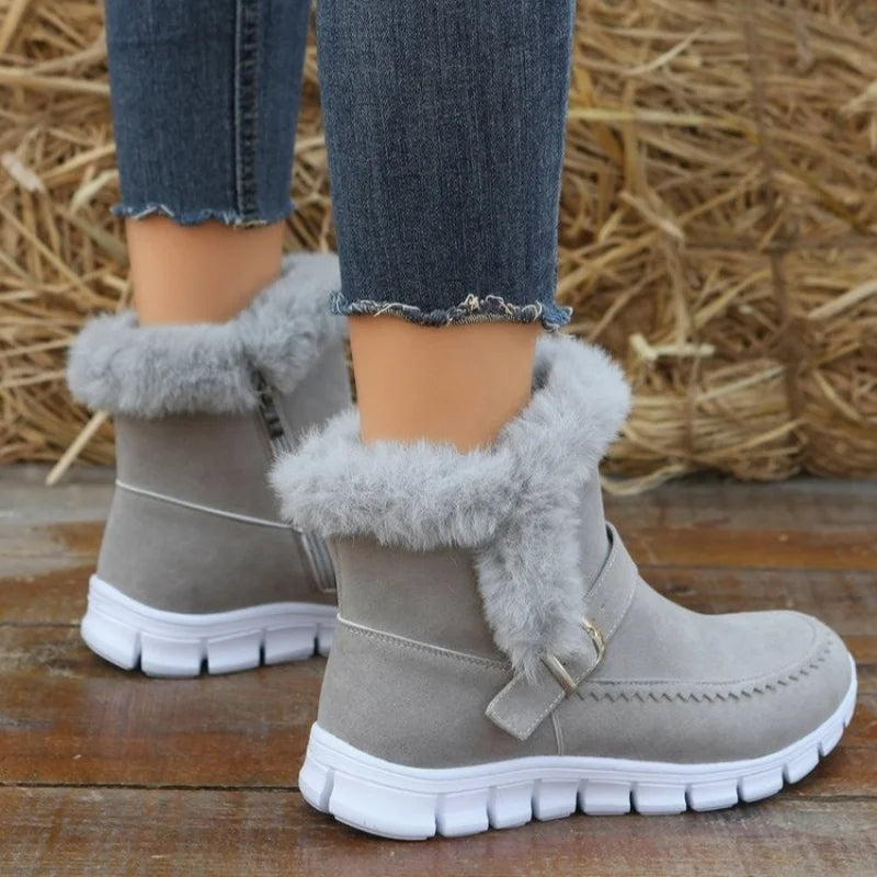New*****!!!! - Thickened Solid Colour Plush Ankle Snow Boots With Buckle Design
