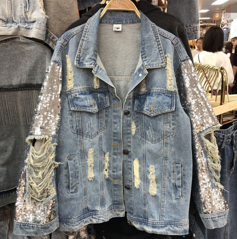 Sequined Loose Denim Jacket