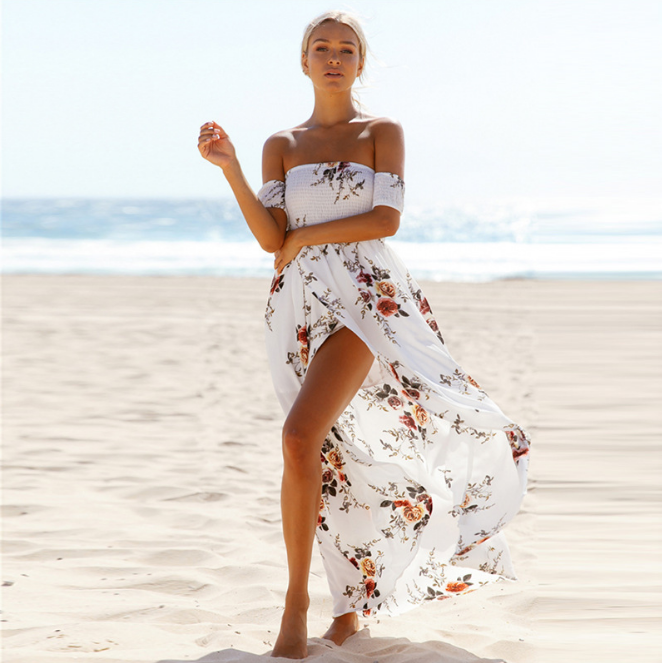 Boho-Style Off-Shoulder Beach Long Dress