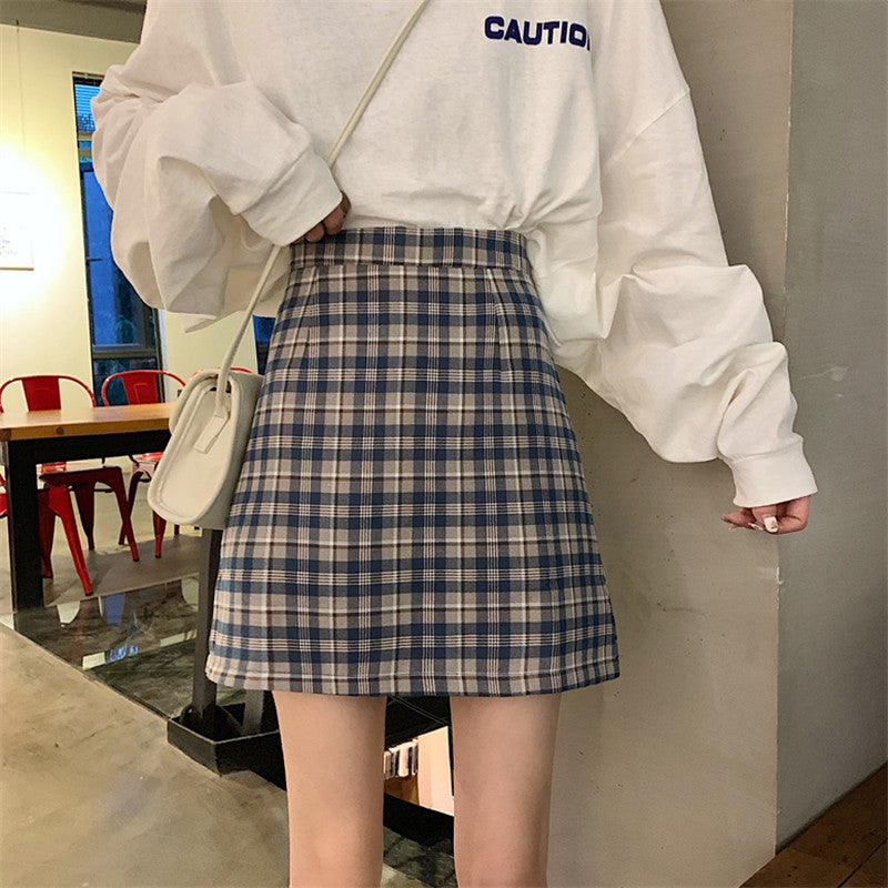 Ladies' High-Waist Plaid Mini Skirt