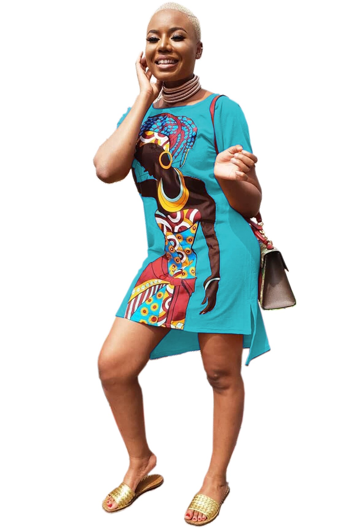 Print Slim V-Neck Dress