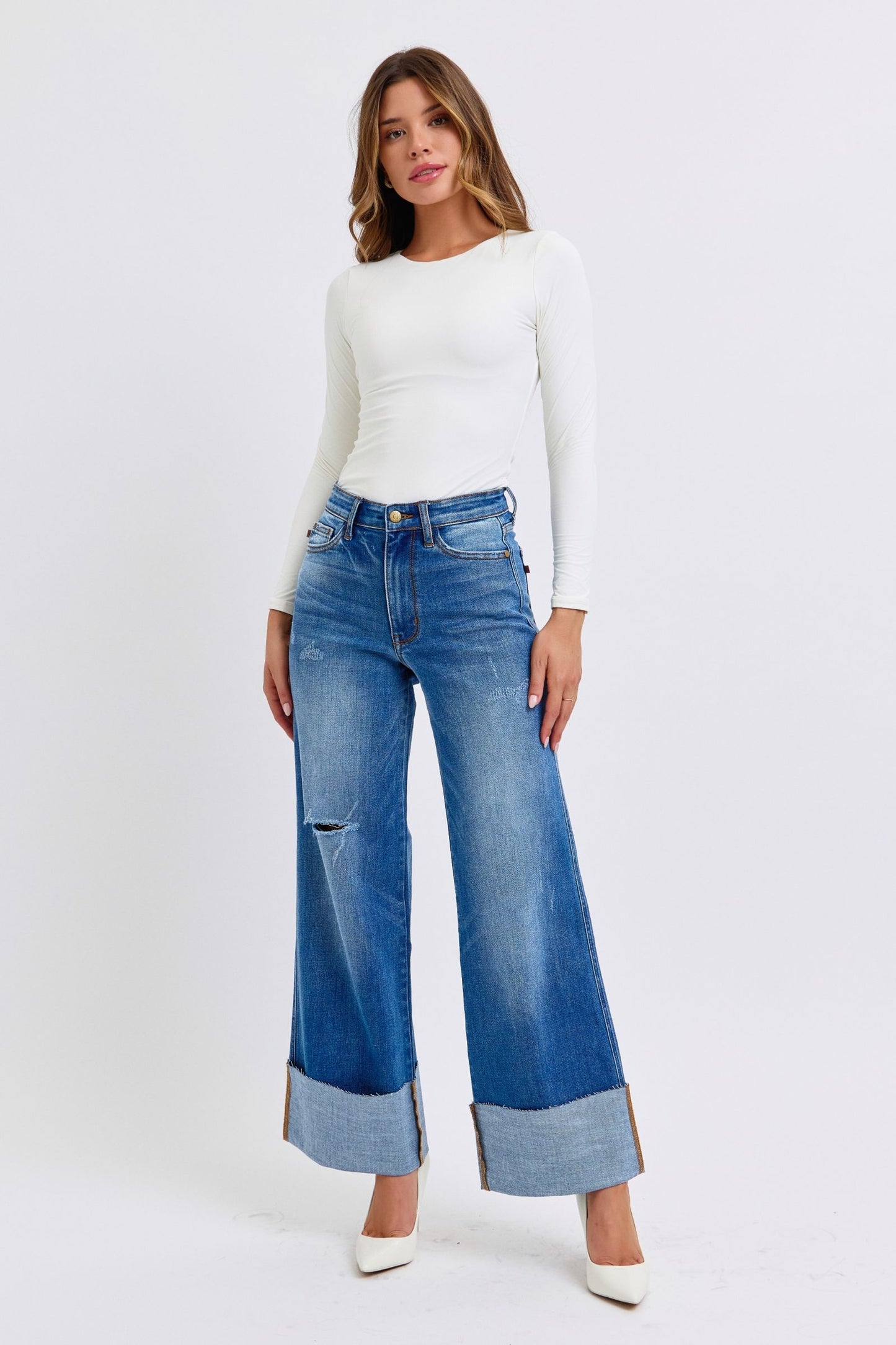 Distressed High-Waist Wide-Leg Jeans - US Only