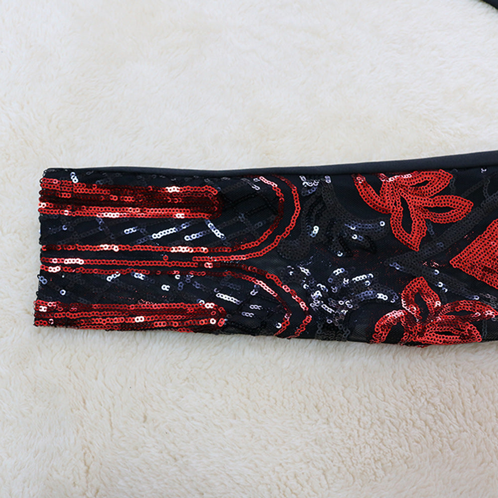 Plus-Size Red Sequin V-Neck Dress