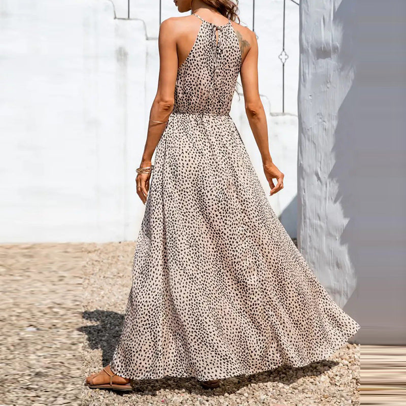 Sleeveless Polka Dot Waist-Split Sling Dress