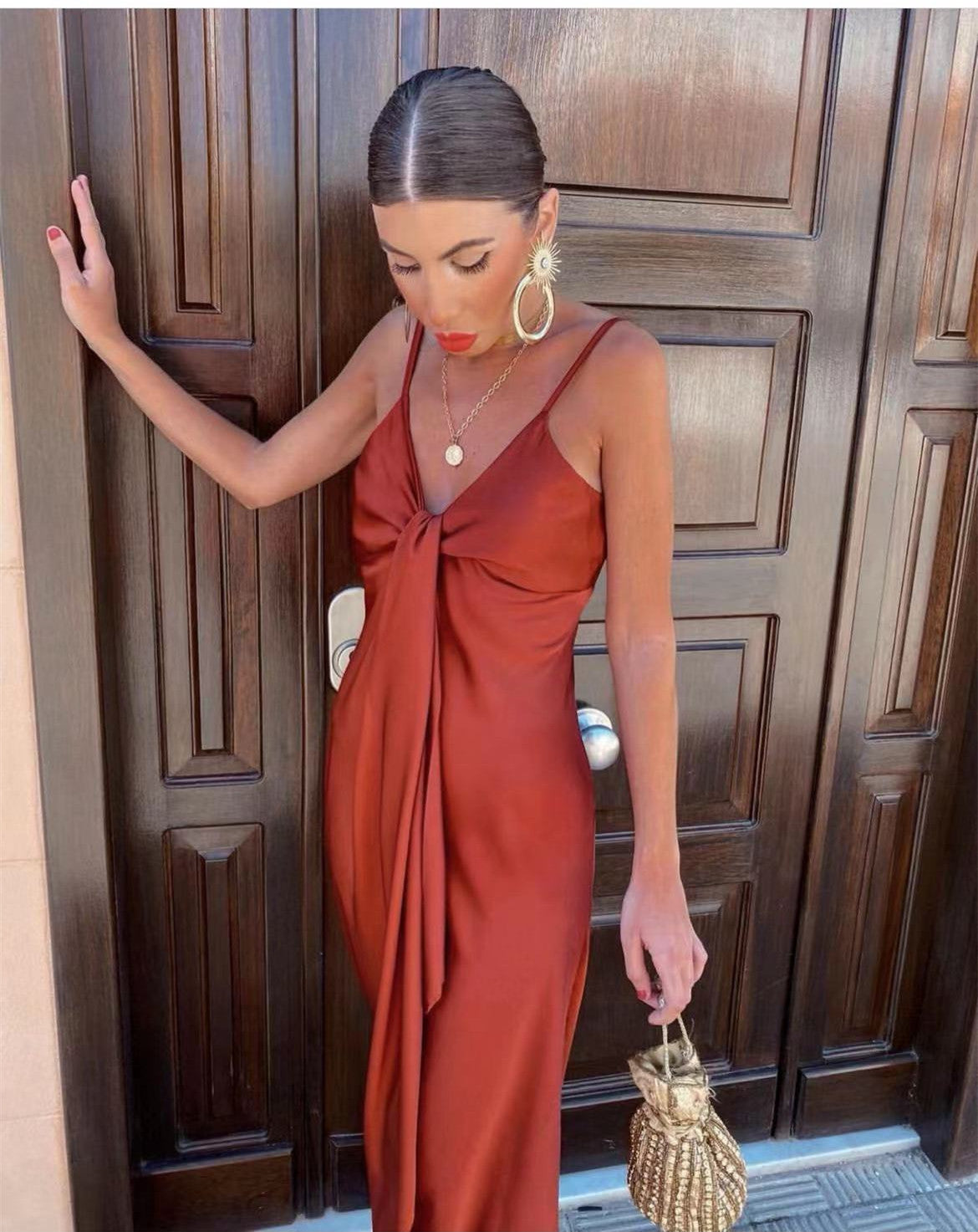 Sexy V-Neck Split Irregular Spaghetti-Strap Dress For Women