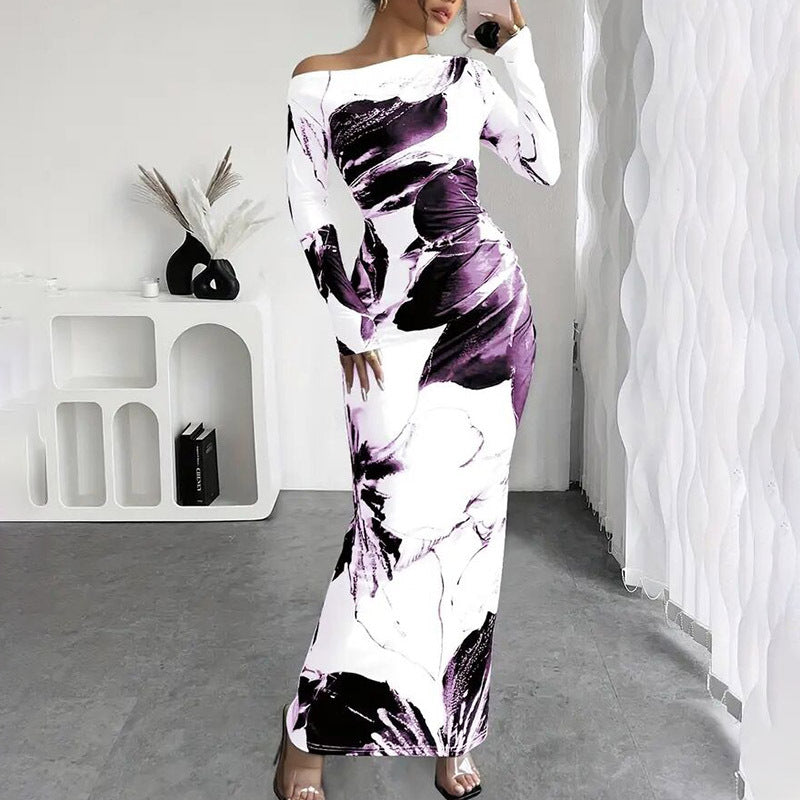 Stretchy Off-Shoulder Tie-Dye Floral Bodycon Dress - US Only