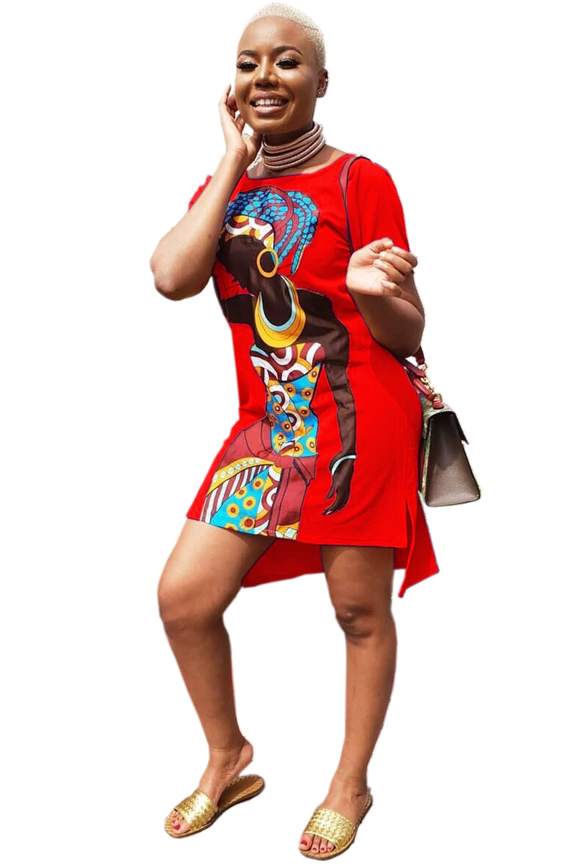 Print Slim V-Neck Dress