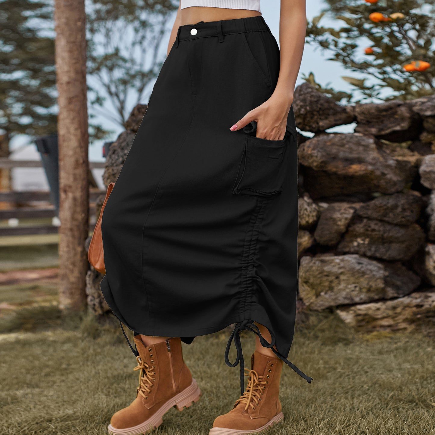 American-Style Denim Casual Midi Skirt