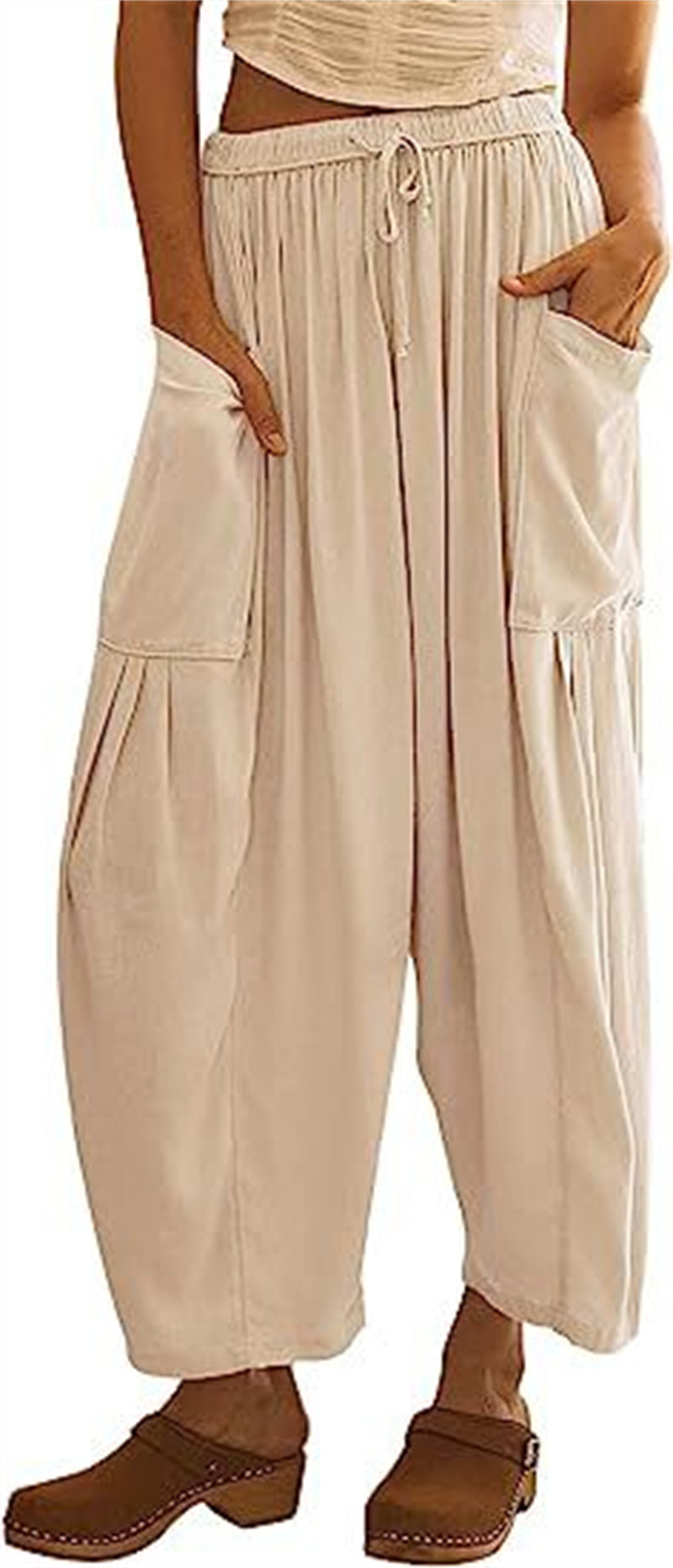 Fashion Wide-Leg Loose Elastic High-Waist Pleated Long Trousers