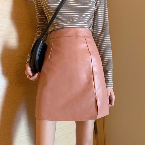 Shiny Leather Bodycon Mini Skirt