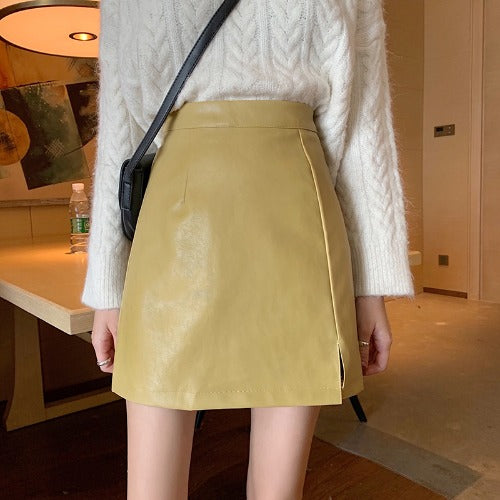 Shiny Leather Bodycon Mini Skirt