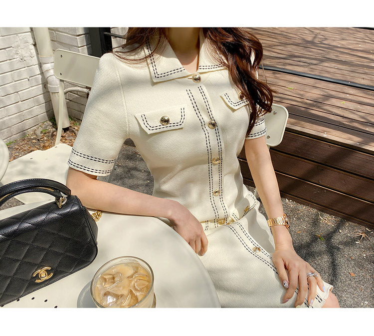 Thin Retro Single-Breasted Knitted Dress