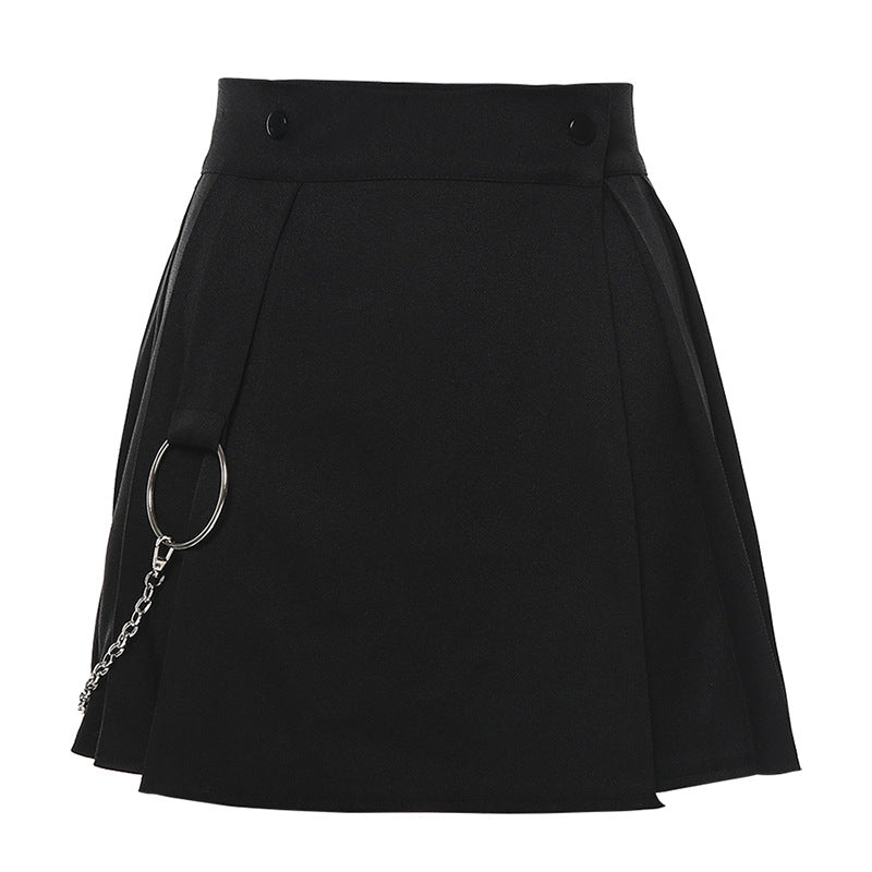 Women's Autumn And Winter New Style Solid Color High Waist Stitching Pleated Skirt