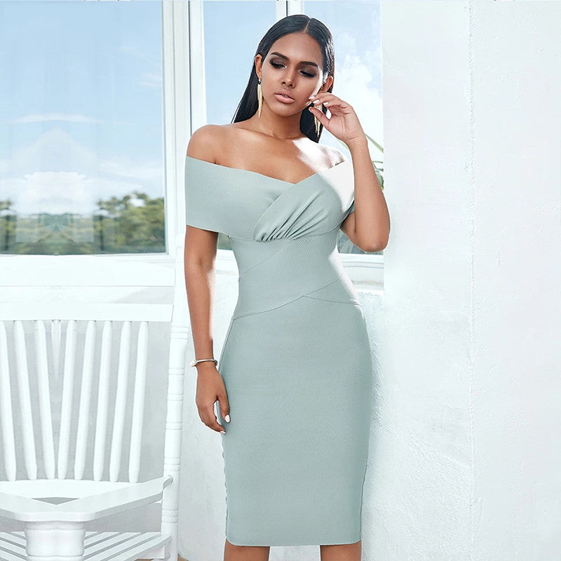 Bandage Dress - Off-Shoulder Midi Club/Party Dress