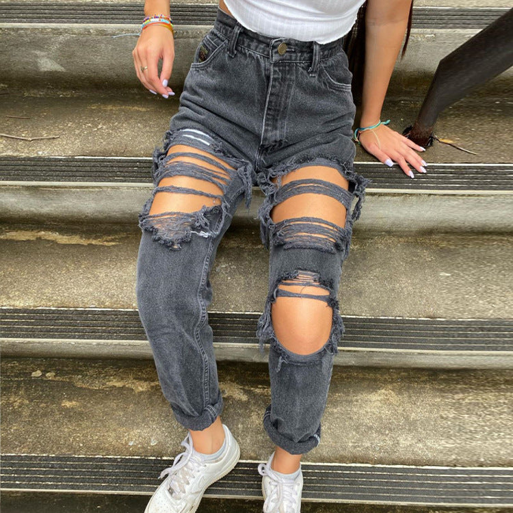 Ladies' Jeans Ripped Denim Trousers