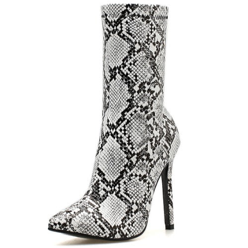 Snake-Pattern Side-Zipper Knight Boots
