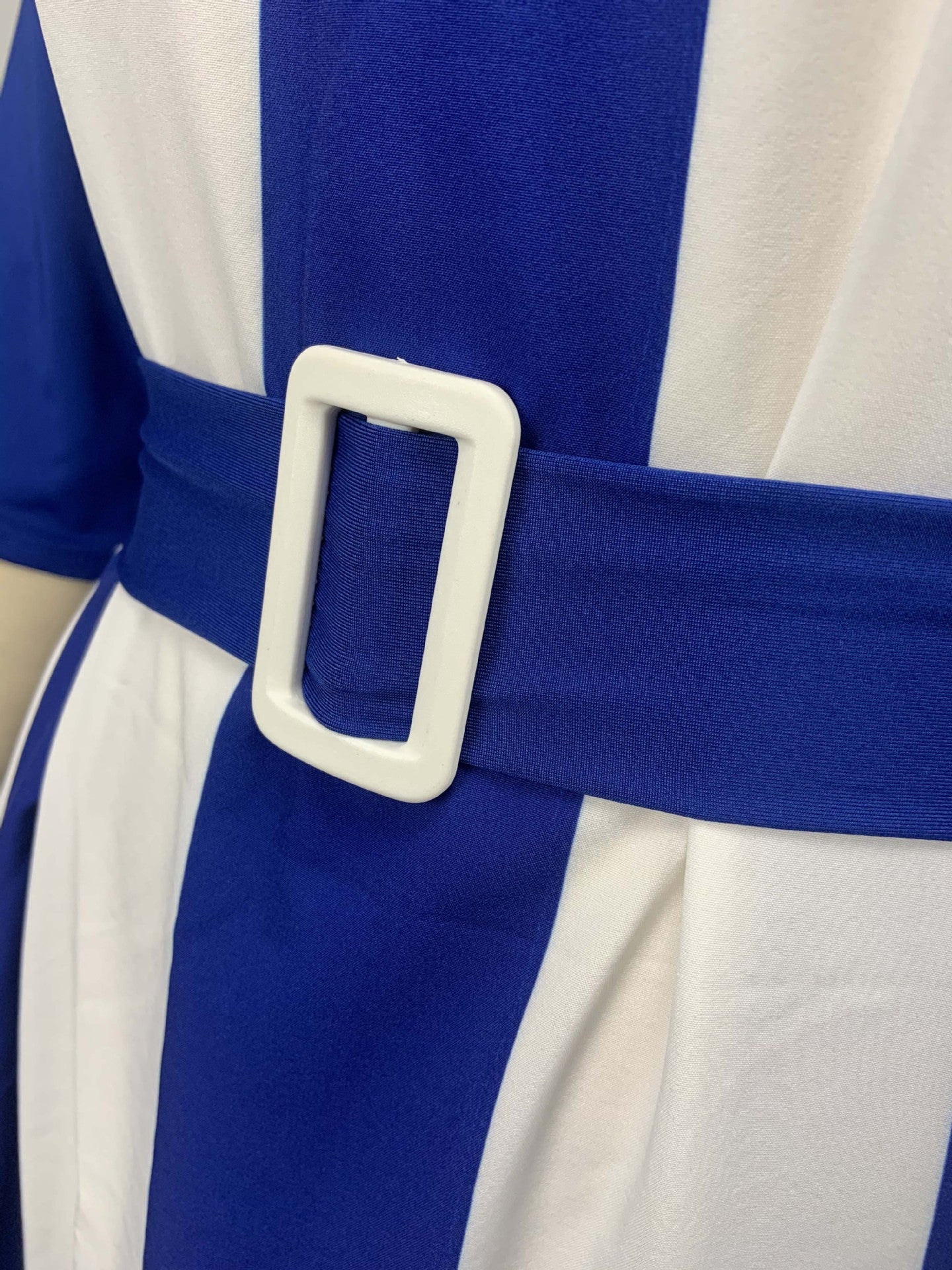 Striped Print High-Waist Three-Quarter-Sleeve Irregular Dress