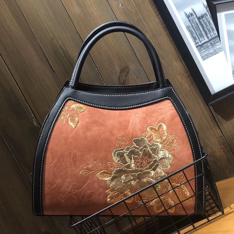 Embroidery Luxury Handbag - PU Leather Large-Capacity Shoulder Bag