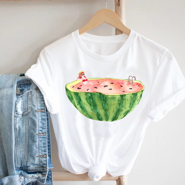Cactus Cartoon Sweet Lady Printed T-Shirt