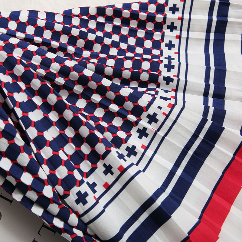 Chiffon A-line Large-Print Pleated Midi Skirt