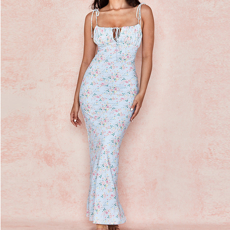 Puff Short-Sleeve Floral Long Dress
