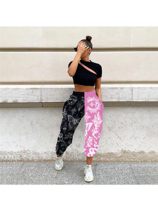 Casual Contrast-Colour Printed Trousers
