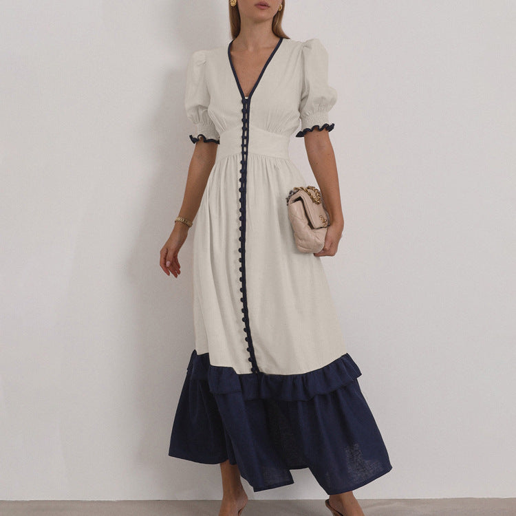 Linen Contrast-Colour Cardigan Dress