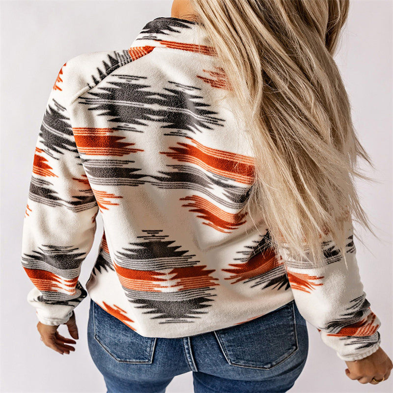 Women's Colour-Contrast Printed Fleece Coat