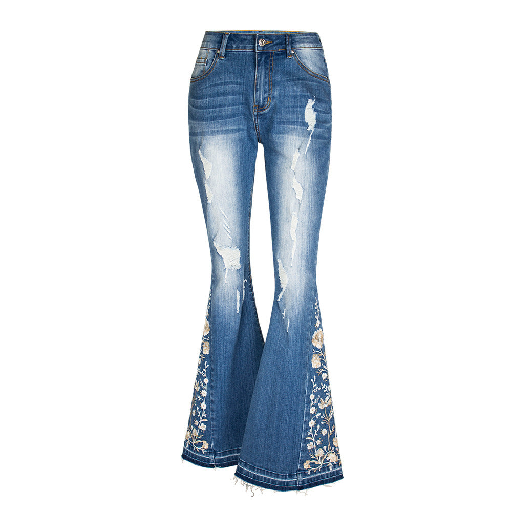 European & American Heavy Industry 3D Embroidery Women's Jeans