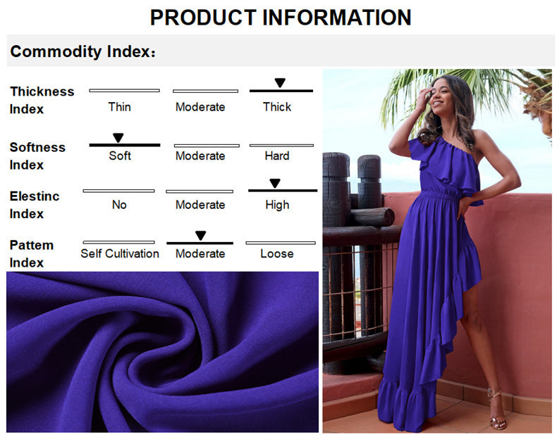 European & American Oblique Shoulder Ruffles Dress