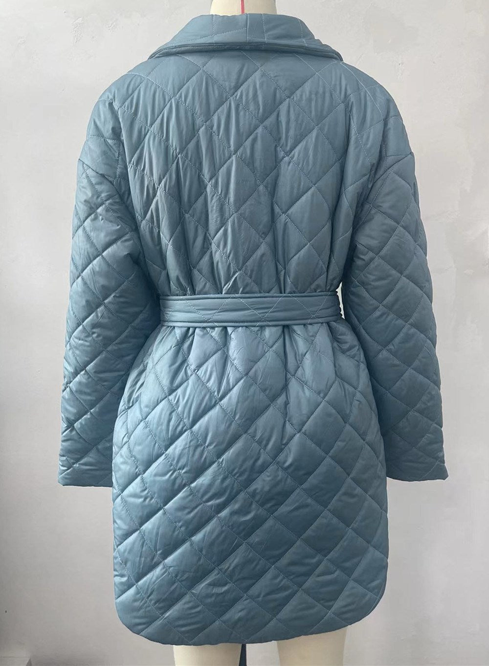 Slim-Fit Lace-Up Lapel Plaid Cotton-Padded Women's Coat