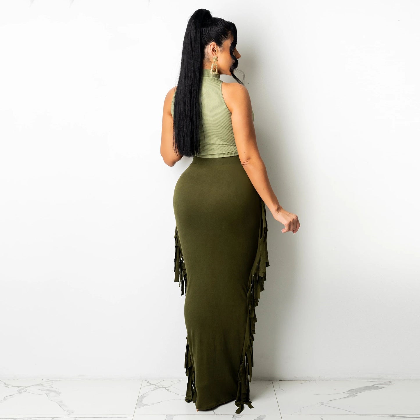 Brushed-Fabric Tassel Skirt