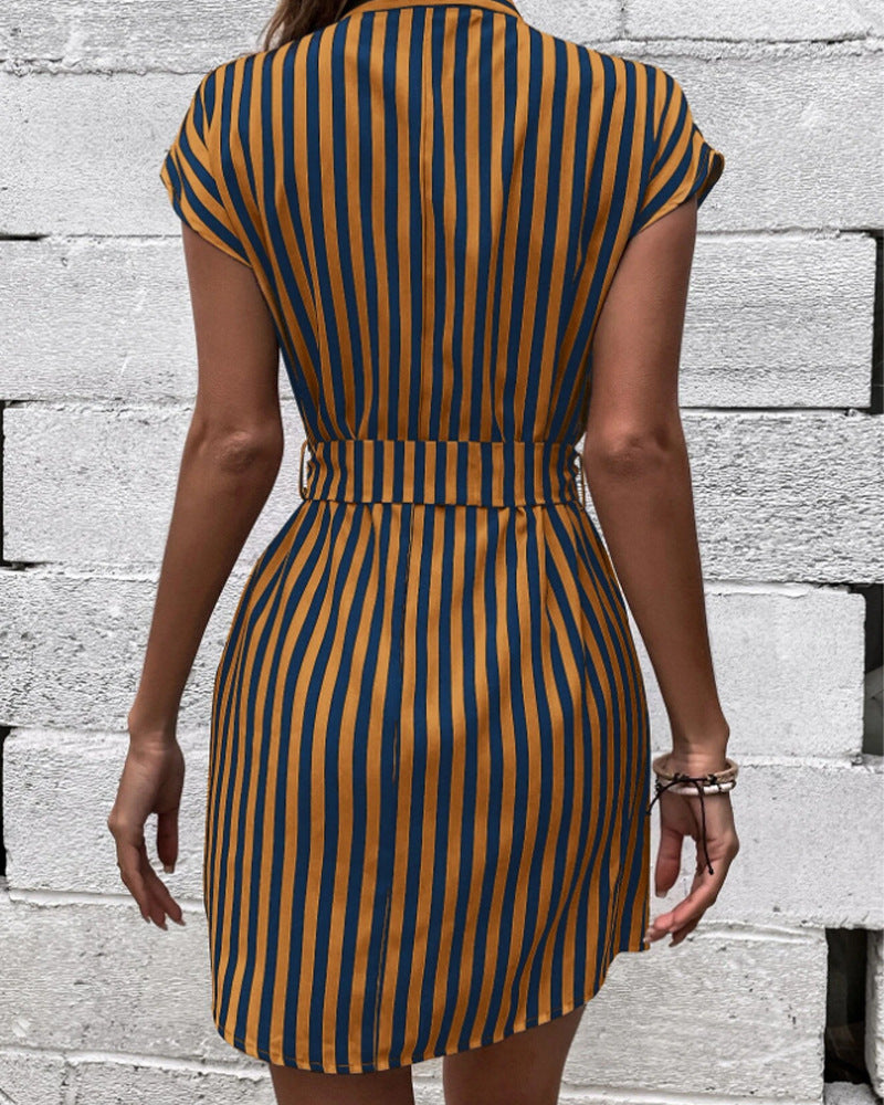 Sleeveless Striped Lace-Up Dress