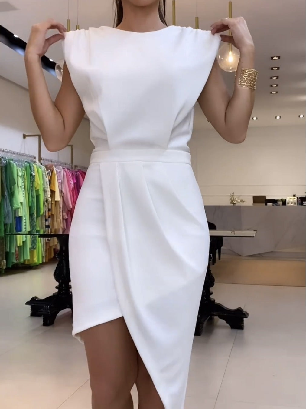 Fashion Sleeveless Sheath Asymmetric Commute Dress