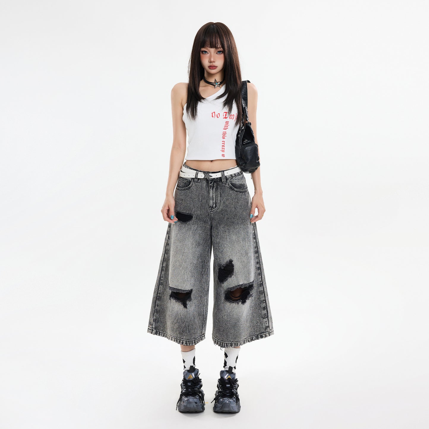 Vintage Seven-Point Wide-Leg Denim Trousers