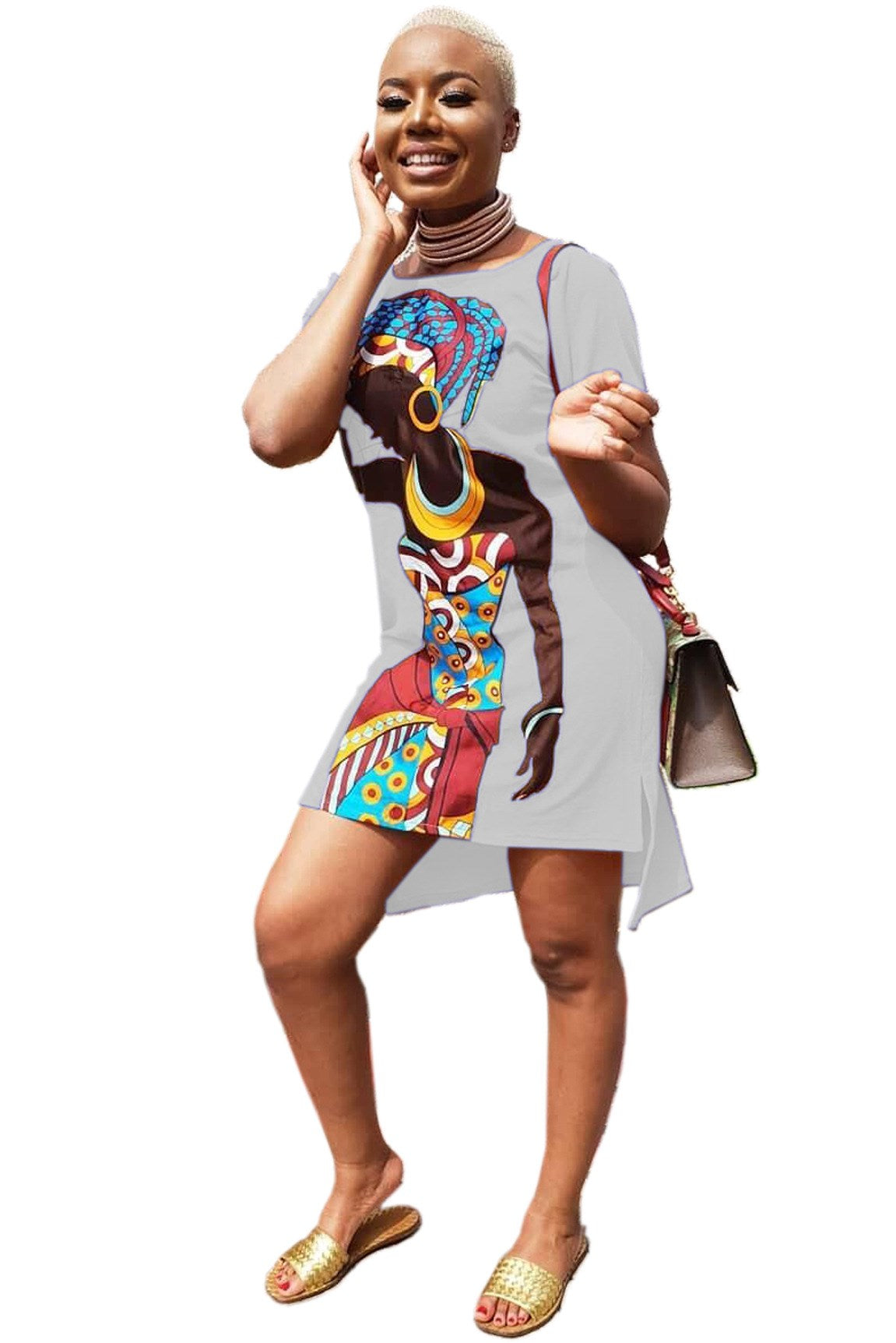 Print Slim V-Neck Dress