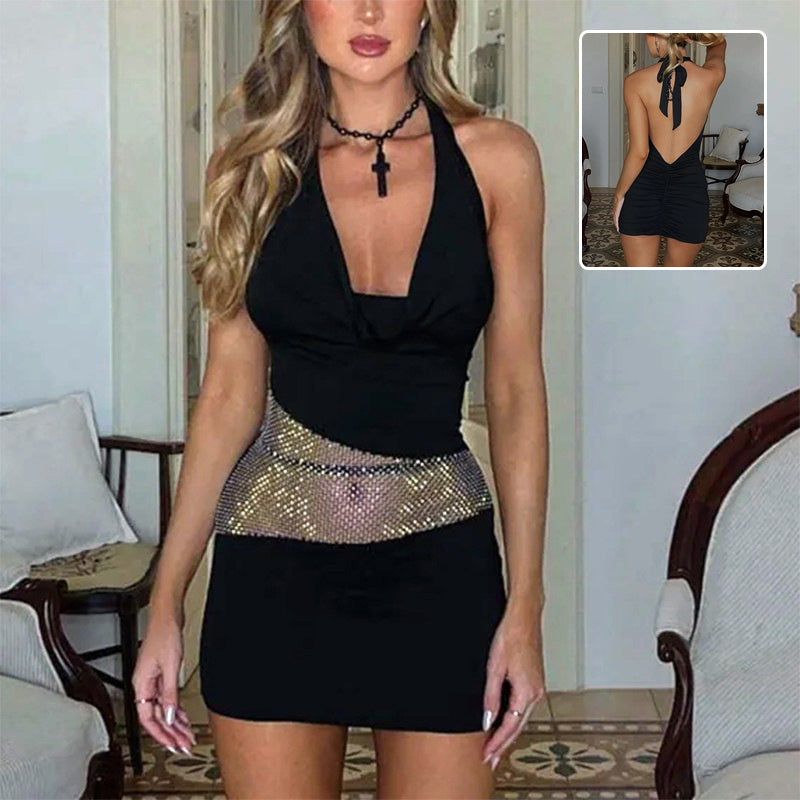 Sequin-Mesh Patchwork Mini Dress