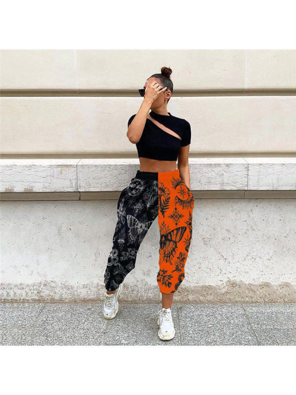 Casual Contrast-Colour Printed Trousers